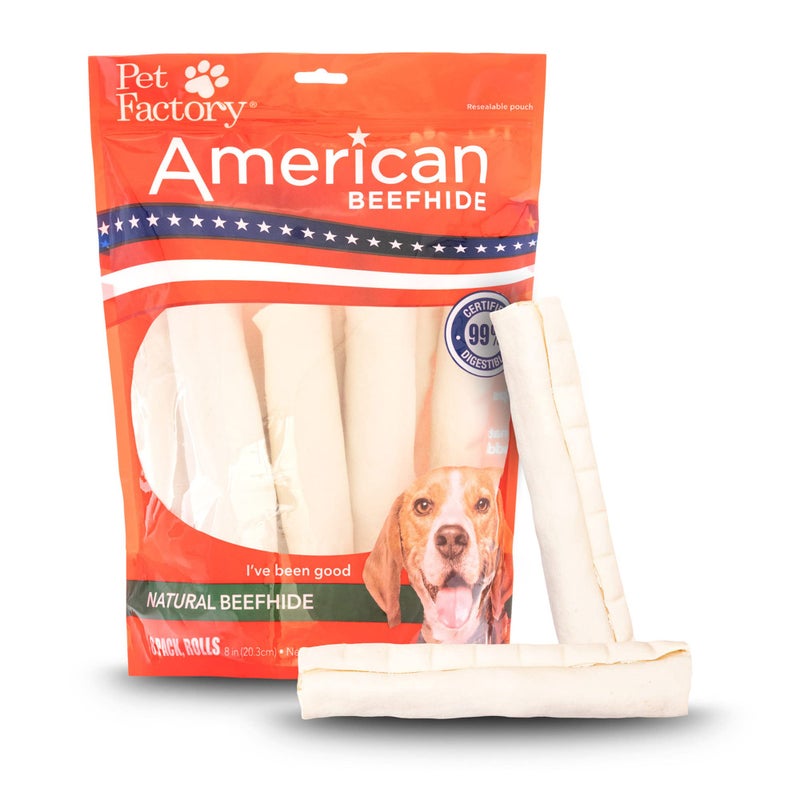 Pet Factory American Beefhide 8-9" Rolls Dog Chew Treats - Natural Flavor, 8 Count/1 Pack - Image 1